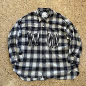 R13 Western Fringe Plaid Flannel Pearl Snap Oversized Button Up Shirt Medium